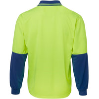JB's Wear 6HVPL Hi Vis L/S Traditional Polo - Back View | color:Lime/Royal|view:back