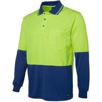 JB's Wear 6HVPL Hi Vis L/S Traditional Polo - Side View | color:Lime/Royal|view:side