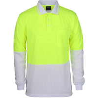 JB's Wear 6HVPL Hi Vis L/S Traditional Polo - Front View | color:Lime/White|view:front