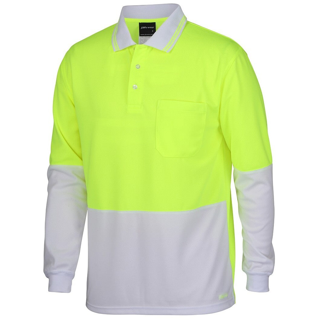 JB's Wear 6HVPL Hi Vis L/S Traditional Polo - Side View | color:Lime/White|view:side