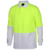 JB's Wear 6HVPL Hi Vis L/S Traditional Polo - Side View | color:Lime/White|view:side