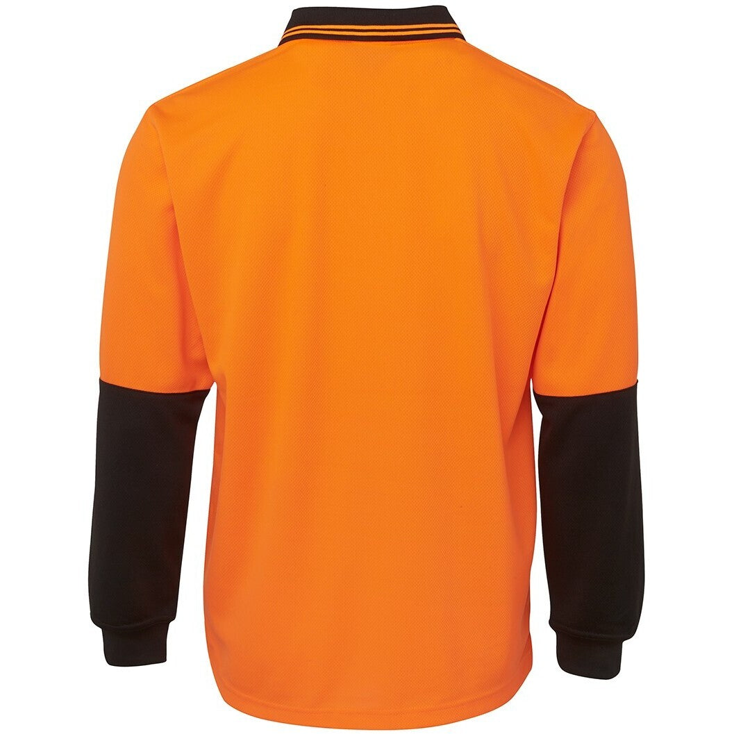 JB's Wear 6HVPL Hi Vis L/S Traditional Polo - Back View | color:Orange/Black|view:back