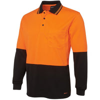 JB's Wear 6HVPL Hi Vis L/S Traditional Polo - Side View | color:Orange/Black|view:side