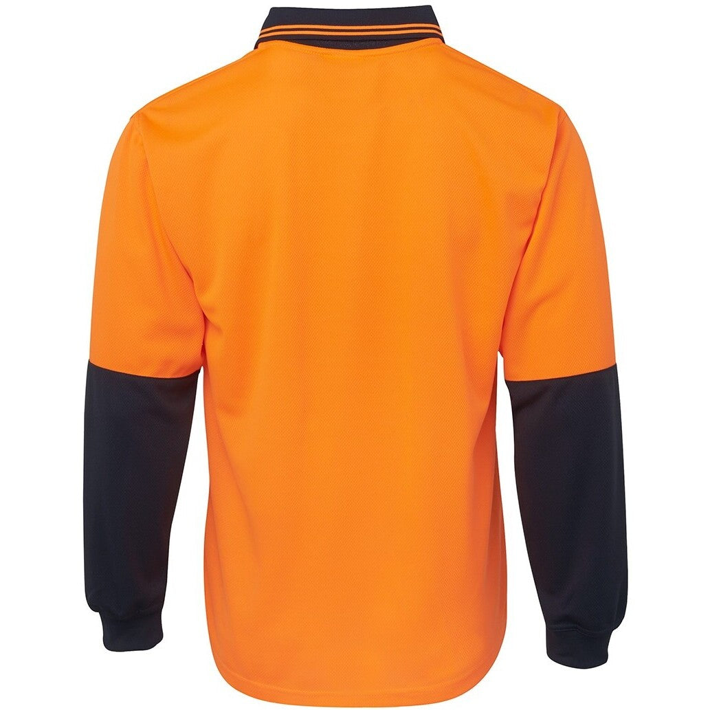 JB's Wear 6HVPL Hi Vis L/S Traditional Polo - Back View | color:Orange/Navy|view:back
