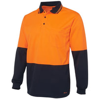 JB's Wear 6HVPL Hi Vis L/S Traditional Polo - Side View | color:Orange/Navy|view:side