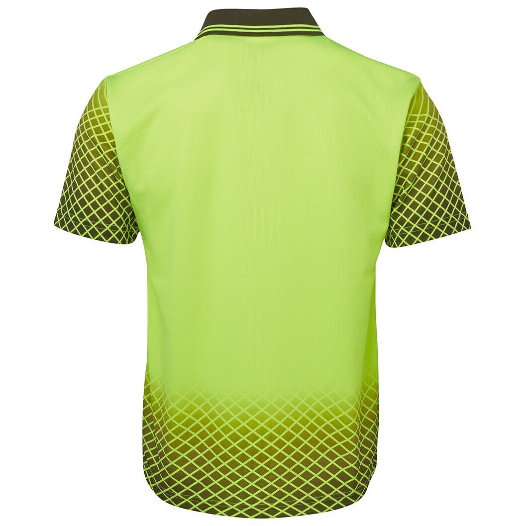JB's Wear 6HVNS Hi Vis Net Sub Polo - Back View | color:Lime/Black|view:back