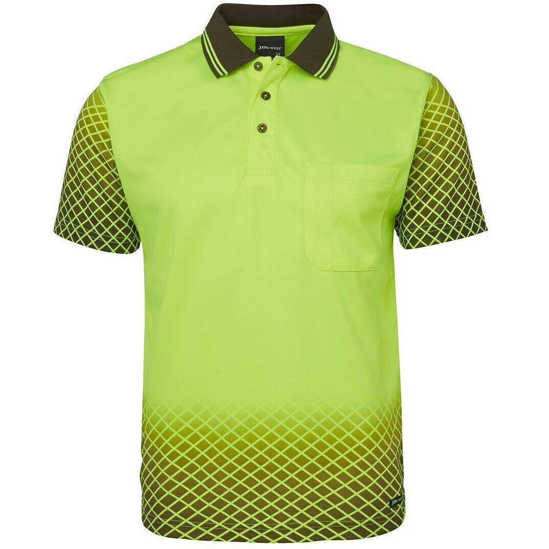 JB's Wear 6HVNS Hi Vis Net Sub Polo - Front View | color:Lime/Black|view:front