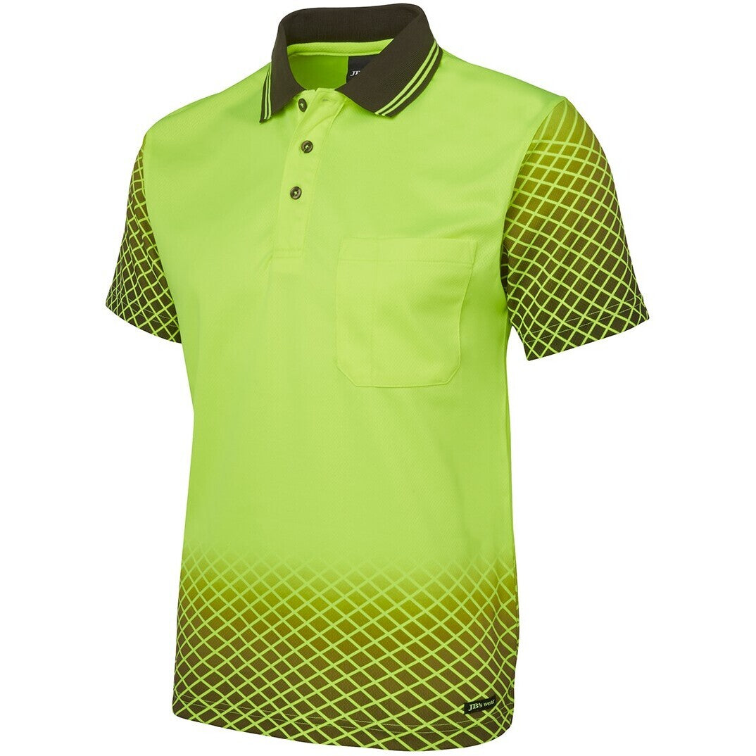 JB's Wear 6HVNS Hi Vis Net Sub Polo - Side View | color:Lime/Black|view:side