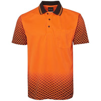 JB's Wear 6HVNS Hi Vis Net Sub Polo - Front View | color:Orange/Black|view:front