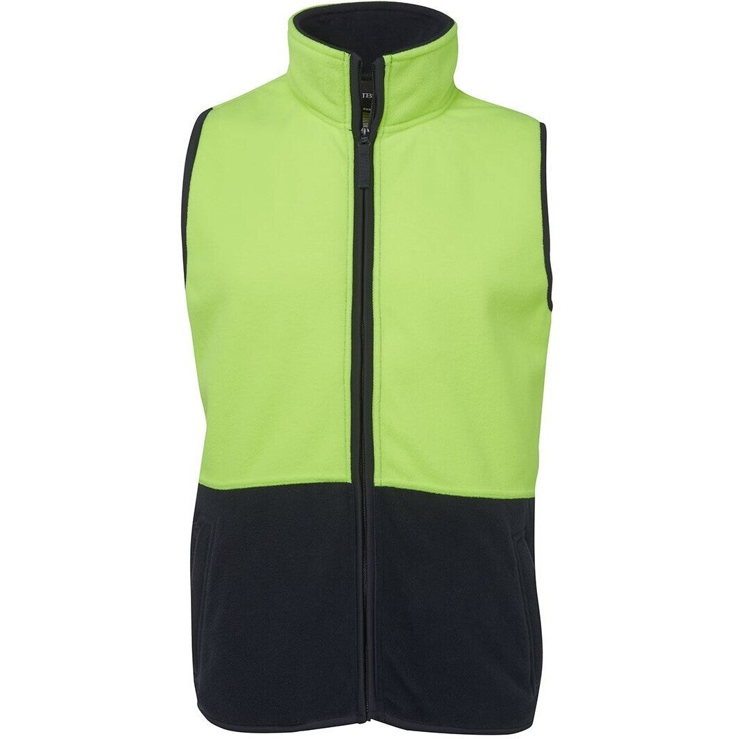 JB's Wear 6HVPV Hi Vis Polar Vest - Front View | color:Lime/Navy|view:front