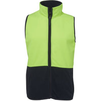 JB's Wear 6HVPV Hi Vis Polar Vest - Front View | color:Lime/Navy|view:front