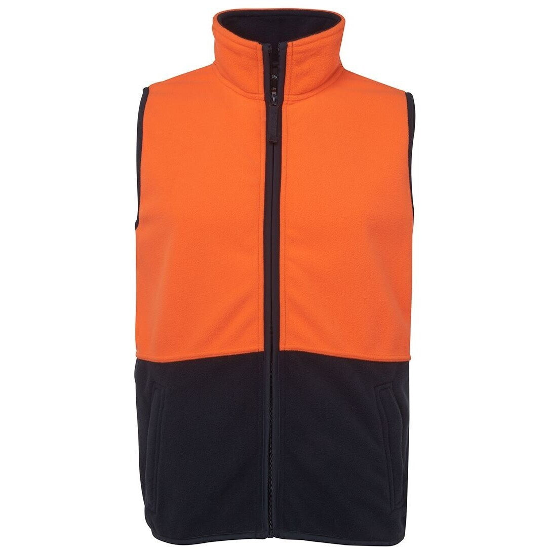 JB's Wear 6HVPV Hi Vis Polar Vest - Front View | color:Orange/Navy|view:front