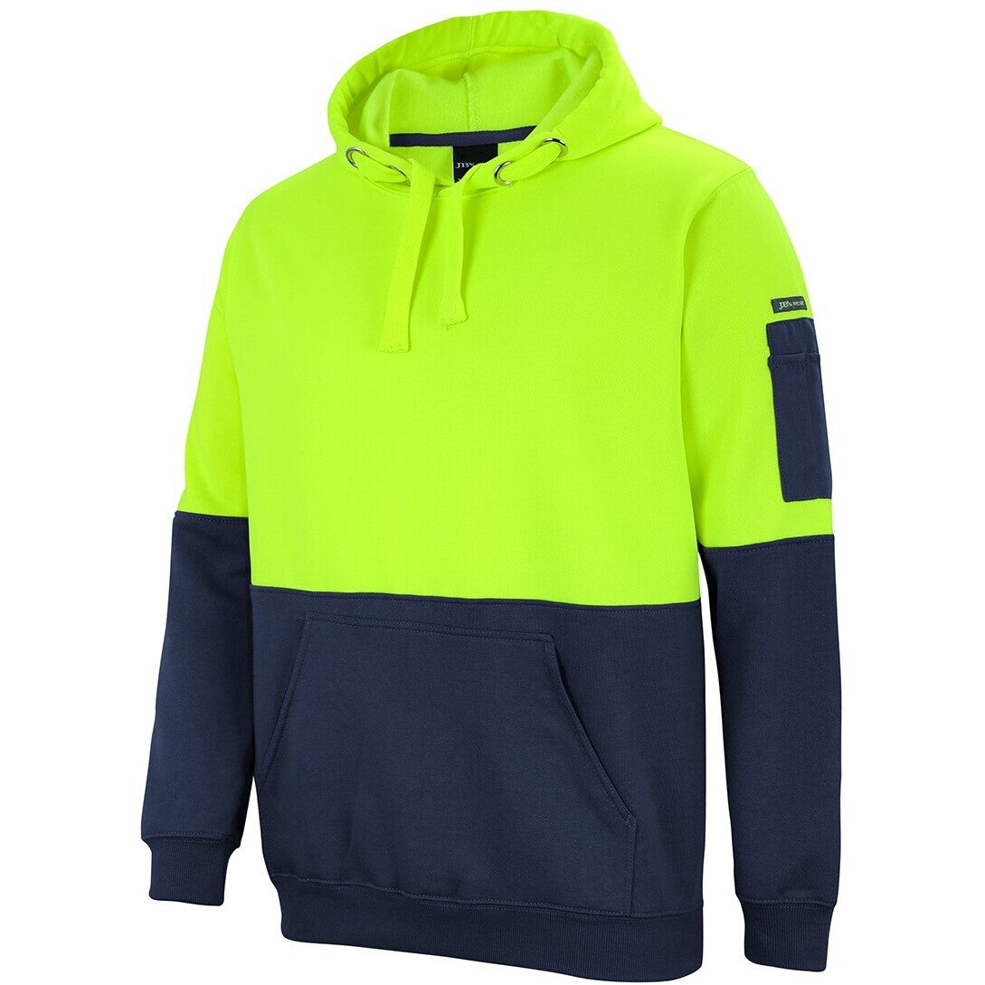 JB's Wear 6HVPH Hi Vis Pull Over Hoodie - Side View | color:Lime/Navy|view:side