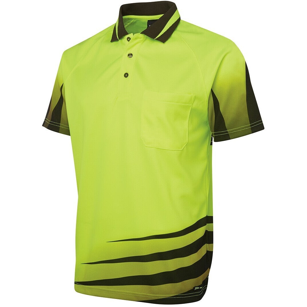 JB's Wear 6HVRS Hi Vis Rippa Sub Polo - Side View | color:Lime/Black|view:side