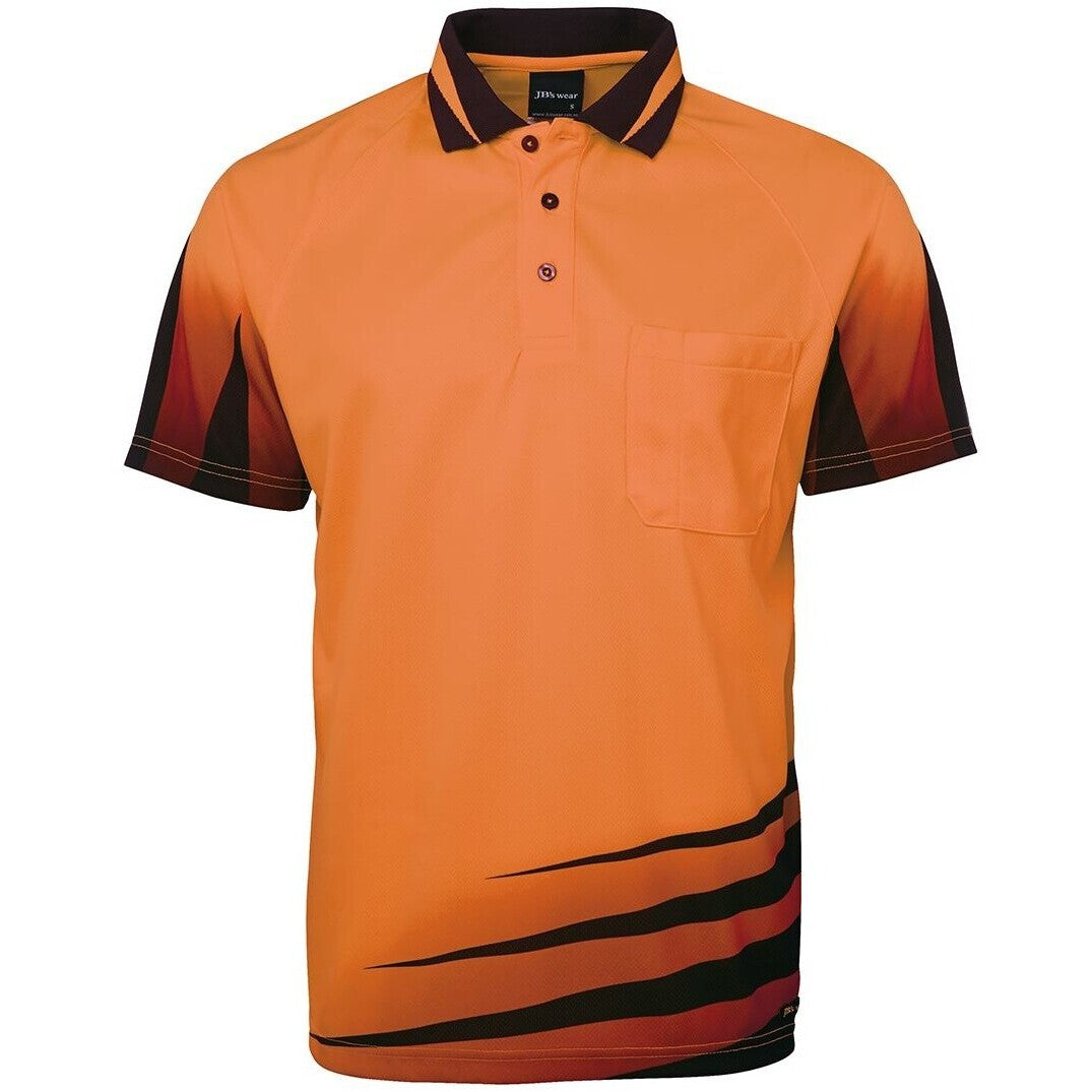 JB's Wear 6HVRS Hi Vis Rippa Sub Polo - Front View | color:Orange/Black|view:front