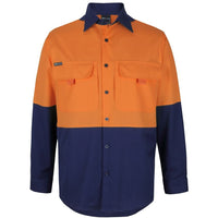 JB's Wear 6HNRL Hi Vis Ripstop L/S Fishing Shirt - Front View | color:Orange/Navy|view:front