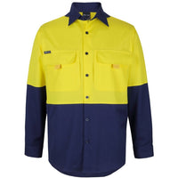 JB's Wear 6HNRL Hi Vis Ripstop L/S Fishing Shirt - Front View | color:Yellow/Navy|view:front