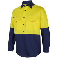 JB's Wear 6HNRL Hi Vis Ripstop L/S Fishing Shirt - Side View | color:Yellow/Navy|view:side