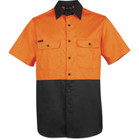 JB's Wear 6HWSS Hi Vis S/S 150G Work Shirt - Front View | color:Orange/Black|view:front