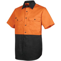 JB's Wear 6HWSS Hi Vis S/S 150G Work Shirt - Side View | color:Orange/Black|view:side