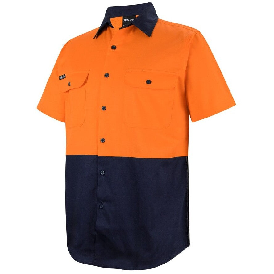 JB's Wear 6HWSS Hi Vis S/S 150G Work Shirt - Side View | color:Orange/Navy|view:side