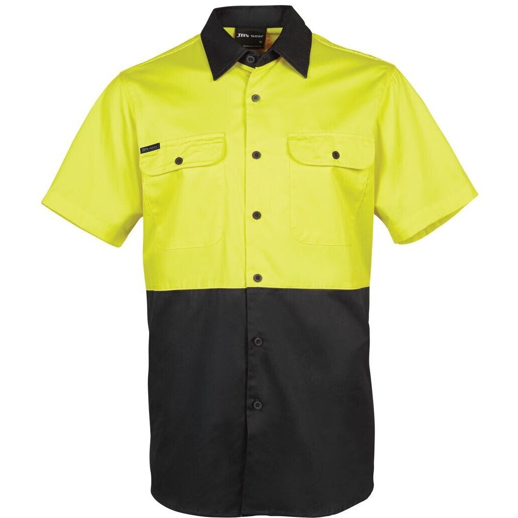 JB's Wear 6HWSS Hi Vis S/S 150G Work Shirt - Front View | color:Yellow/Black|view:front