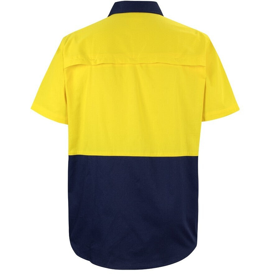 JB's Wear 6HWSS Hi Vis S/S 150G Work Shirt - Back View | color:Yellow/Navy|view:back