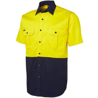 JB's Wear 6HWS Hi Vis S/S 190G Work Shirt - Side View | color:Yellow/Navy|view:side