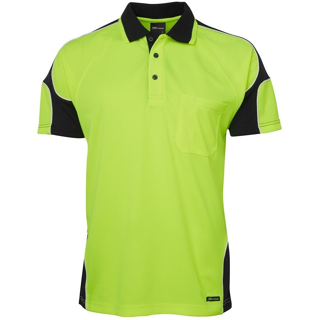 JB's Wear 6AP4S Hi Vis S/S Arm Panel Polo - Front View | color:Lime/Black|view:front