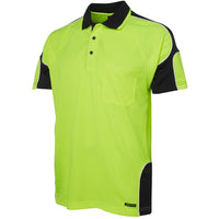 JB's Wear 6AP4S Hi Vis S/S Arm Panel Polo - Side View | color:Lime/Black|view:side