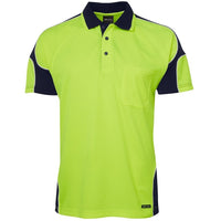 JB's Wear 6AP4S Hi Vis S/S Arm Panel Polo - Front View | color:Lime/Navy|view:front