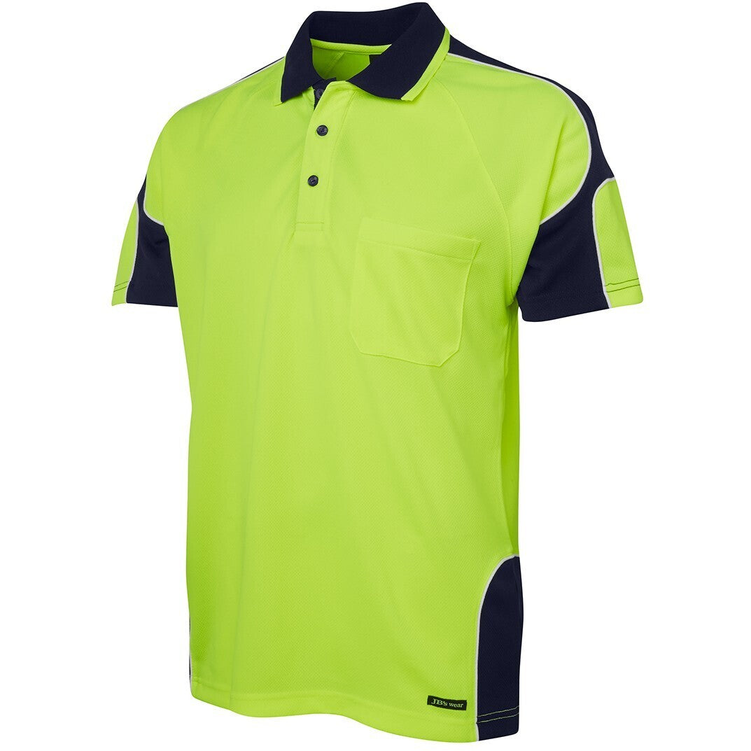 JB's Wear 6AP4S Hi Vis S/S Arm Panel Polo - Side View | color:Lime/Navy|view:side