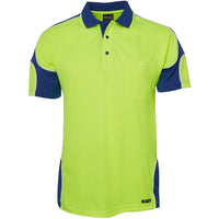 JB's Wear 6AP4S Hi Vis S/S Arm Panel Polo - Front View | color:Lime/Royal|view:front