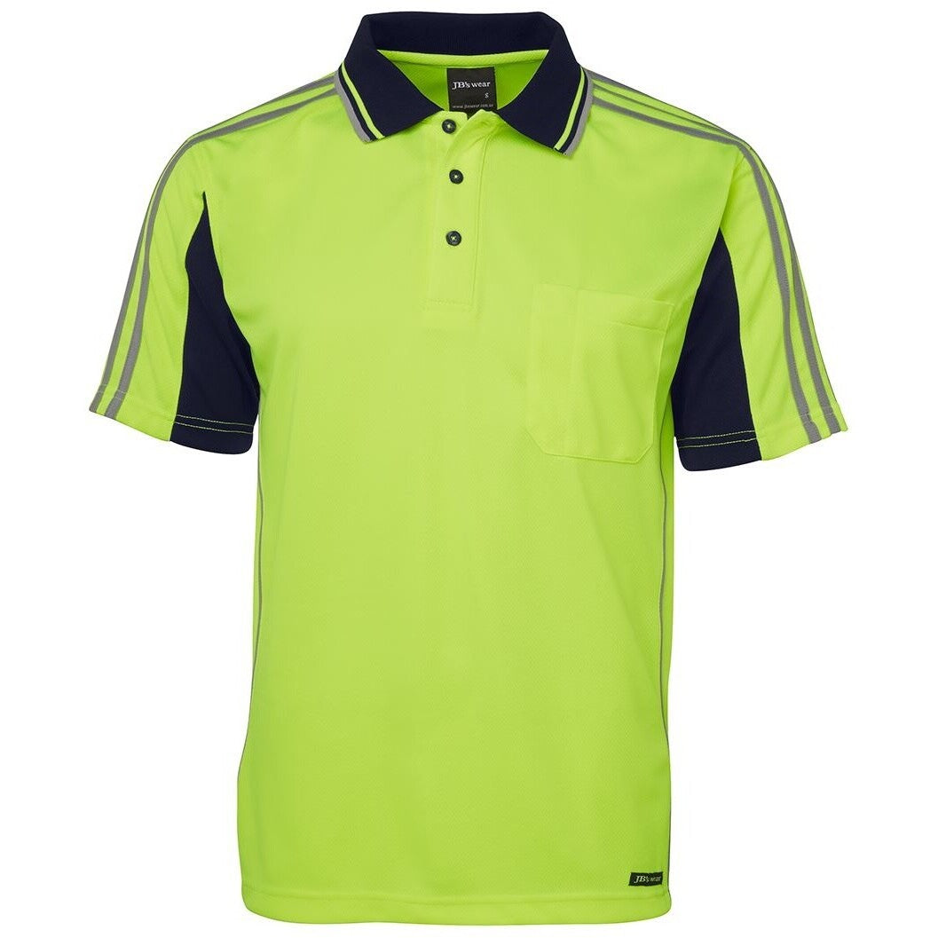 JB's Wear 6AT4S Hi Vis S/S Arm Tape Polo - Front View | color:Lime/Navy|view:front