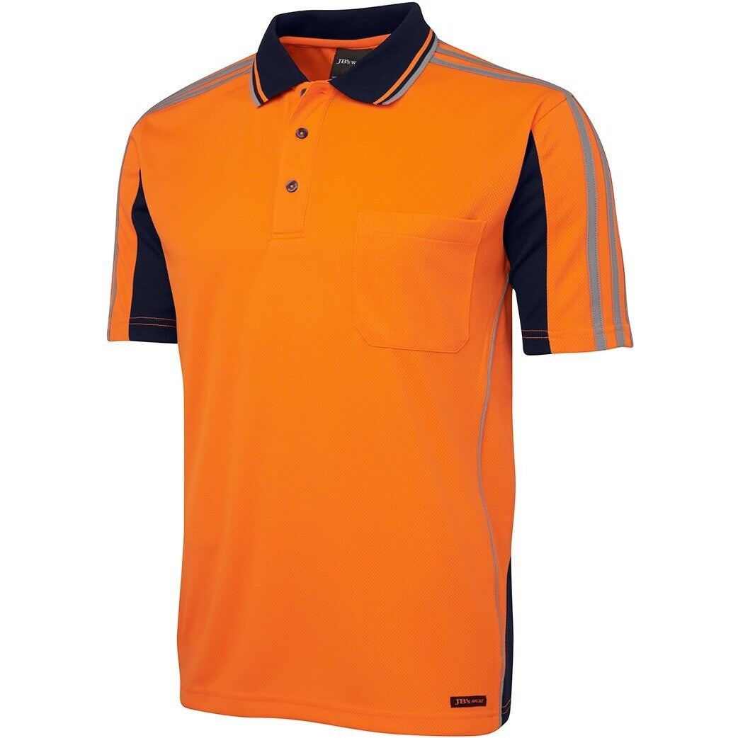 JB's Wear 6AT4S Hi Vis S/S Arm Tape Polo - Side View | color:Orange/Navy|view:side