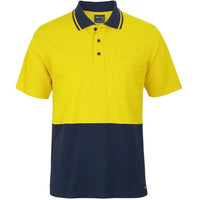 JB's Wear 6HVQS Hi Vis S/S Cotton Pique Trad Polo - Front View | color:Yellow/Navy|view:front