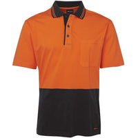 JB's Wear 6CPHV Hi Vis S/S Cotton Polo - Front View | color:Orange/Black|view:front