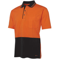 JB's Wear 6CPHV Hi Vis S/S Cotton Polo - Side View | color:Orange/Black|view:side