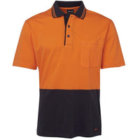 JB's Wear 6CPHV Hi Vis S/S Cotton Polo - Front View | color:Orange/Navy|view:front