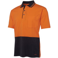 JB's Wear 6CPHV Hi Vis S/S Cotton Polo - Side View | color:Orange/Navy|view:side