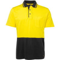 JB's Wear 6CPHV Hi Vis S/S Cotton Polo - Front View | color:Yellow/Black|view:front