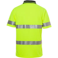 JB's Wear 6HVST Hi Vis S/S (D+N) Traditional Polo - Back View | color:Lime/Navy|view:back