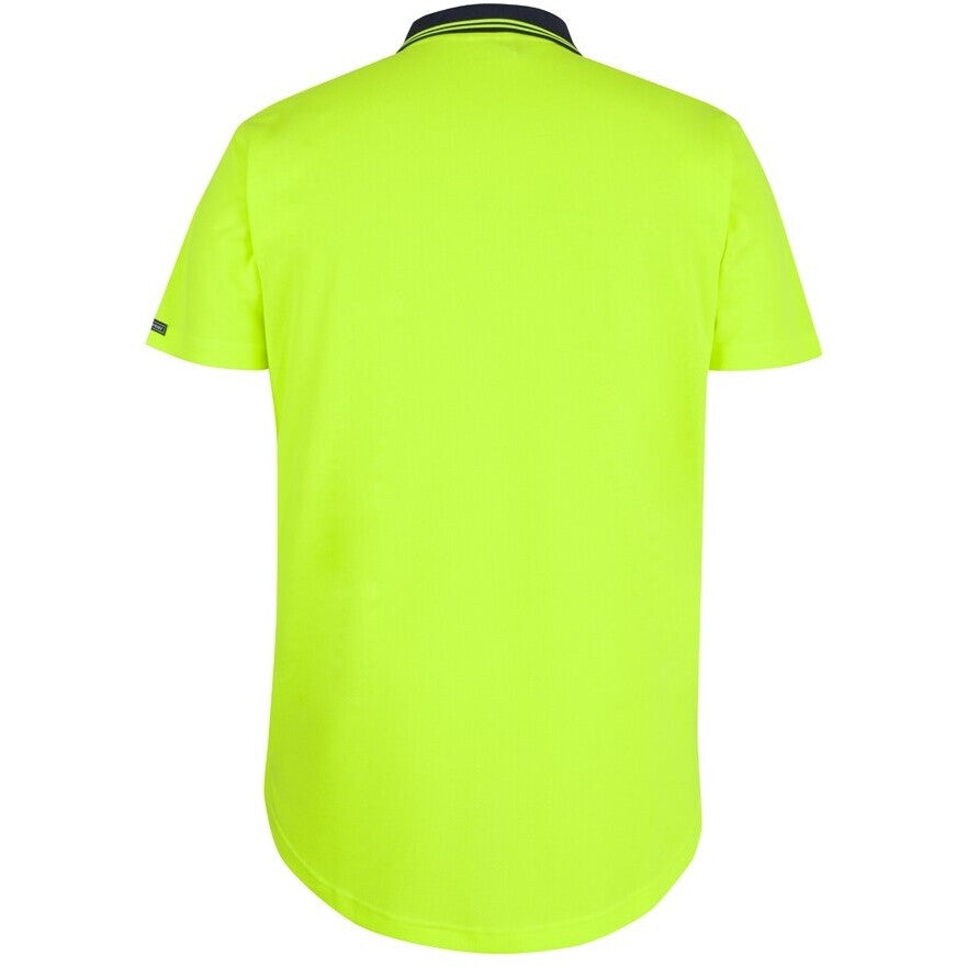 JB's Wear 6HDS Hi Vis S/S Drop Tail Polo - Back View | color:Lime/Navy|view:back