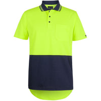 JB's Wear 6HDS Hi Vis S/S Drop Tail Polo - Front View | color:Lime/Navy|view:front