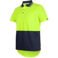 JB's Wear 6HDS Hi Vis S/S Drop Tail Polo - Side View | color:Lime/Navy|view:side