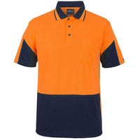 JB's Wear 6HVGS Hi Vis S/S Gap Polo - Front View | color:Orange/Navy|view:front