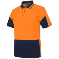 JB's Wear 6HVGS Hi Vis S/S Gap Polo - Side View | color:Orange/Navy|view:side