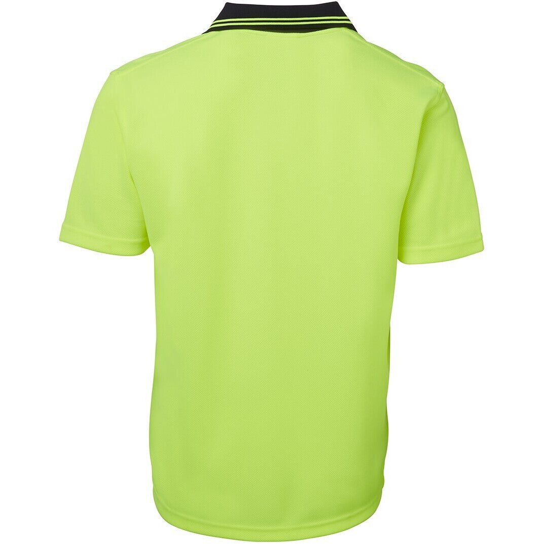 JB's Wear 6HNB Hi Vis S/S Non Button Polo - Back View | color:Lime/Navy|view:back