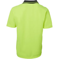 JB's Wear 6HNB Hi Vis S/S Non Button Polo - Back View | color:Lime/Navy|view:back