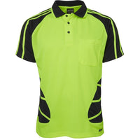 JB's Wear 6HSP Hi Vis S/S Spider Polo - Front View | color:Lime/Black|view:front